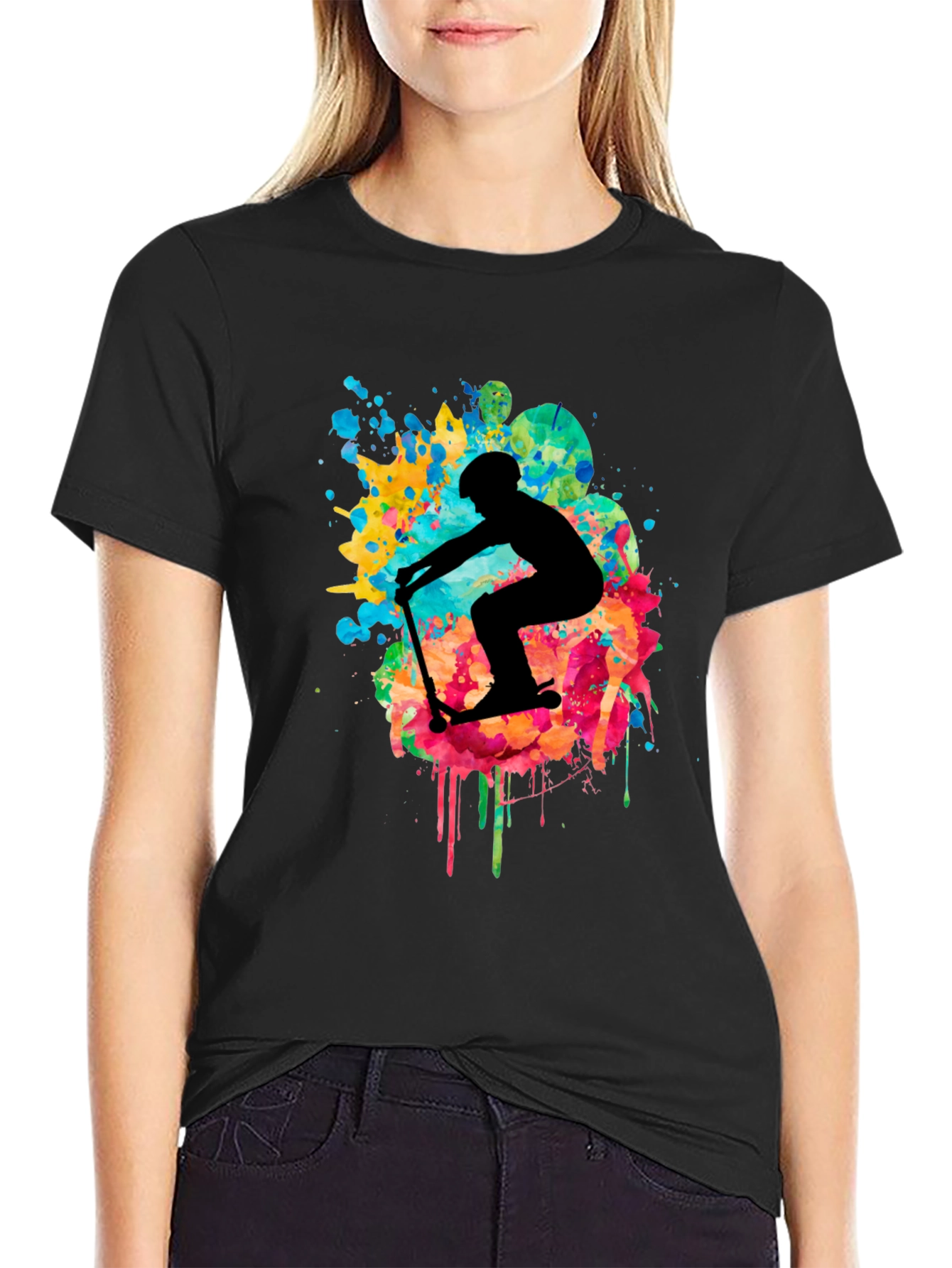Skater Silhouette T-Shirt - Vibrant Splash Design