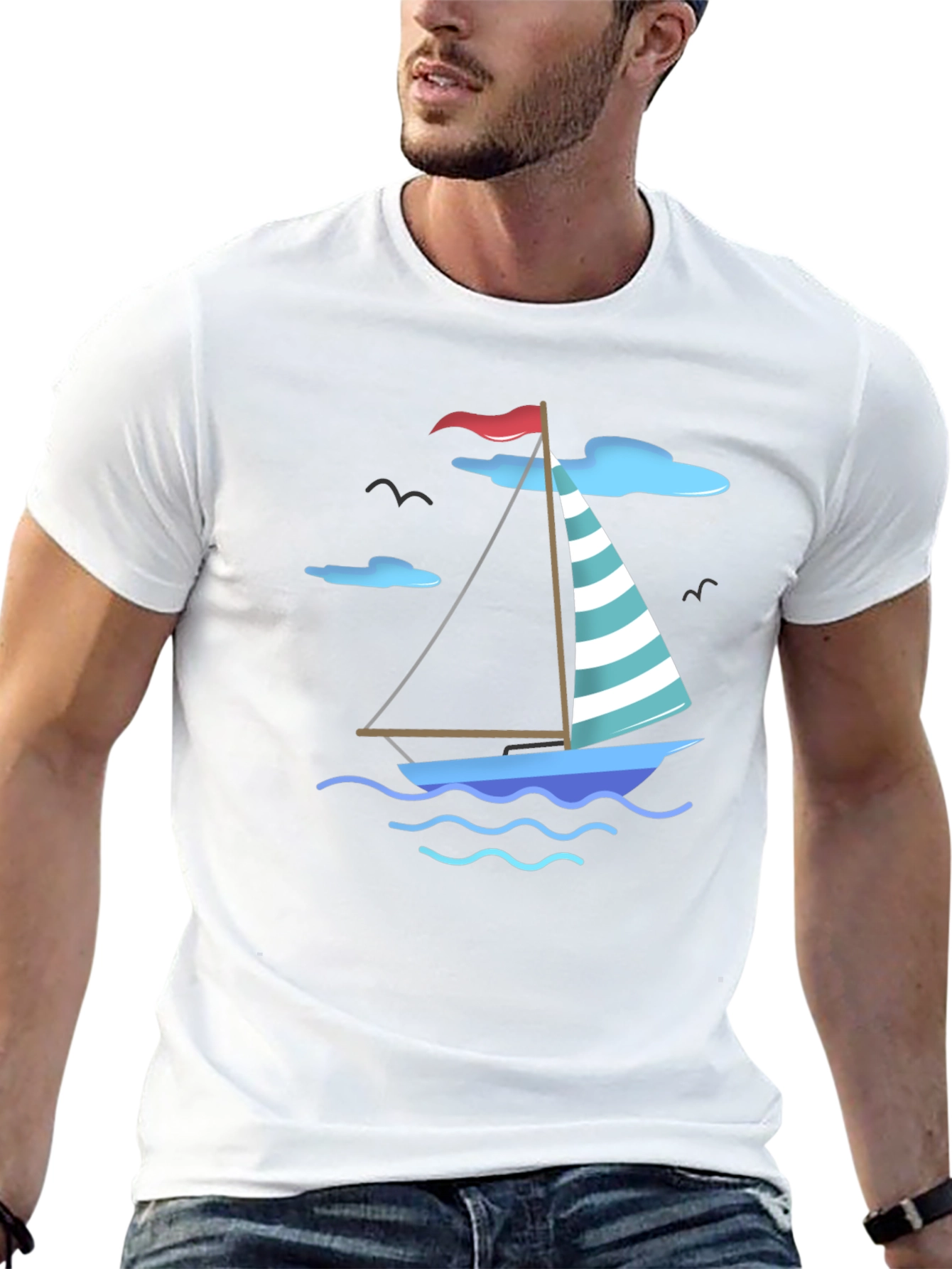 Nautical Sailboat Graphic Tee - Black Cotton T-Shirt