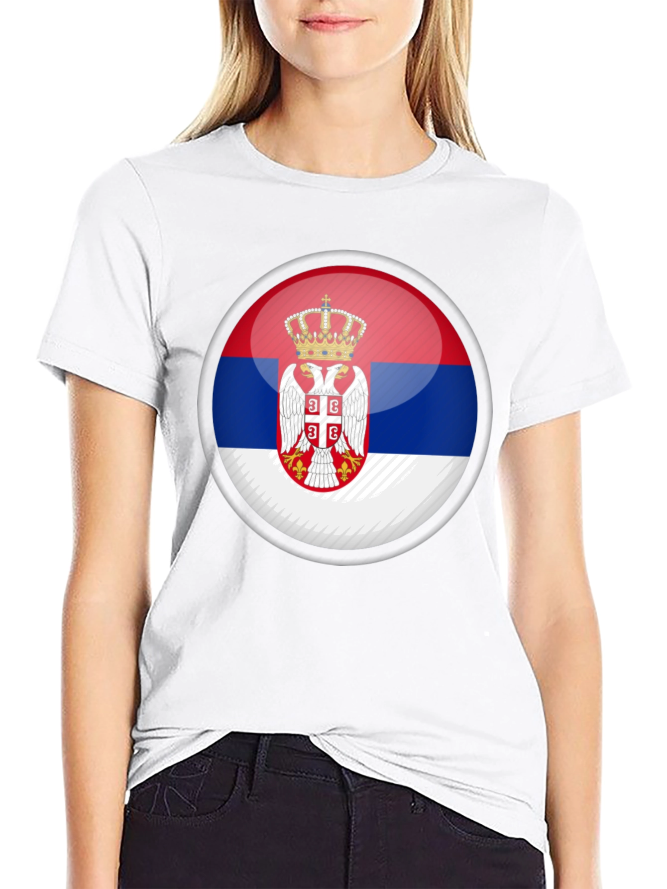 Serbia Flag Emblem Black T-Shirt