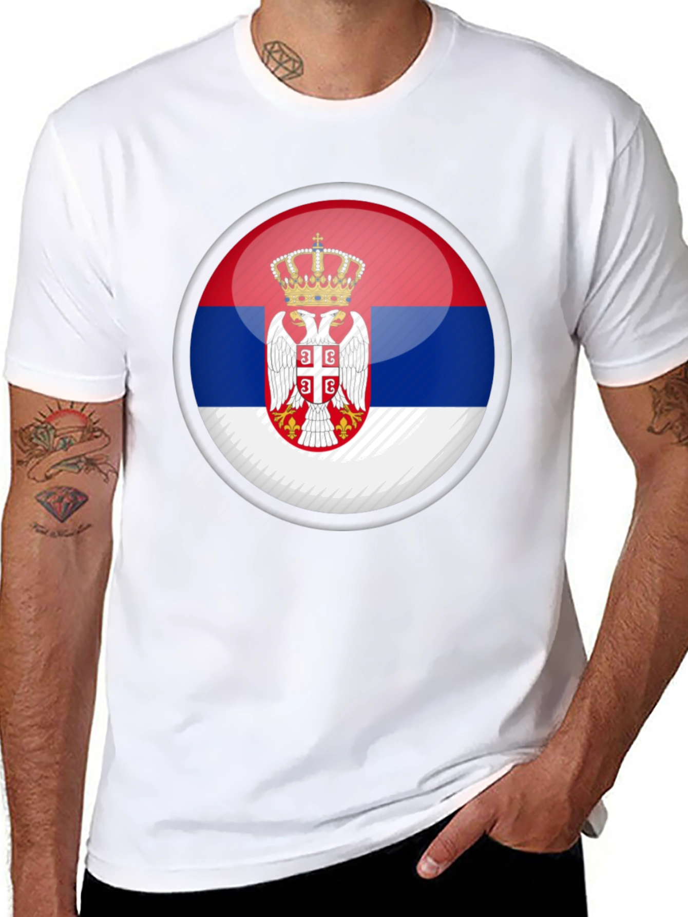Serbia Flag Emblem Black T-Shirt