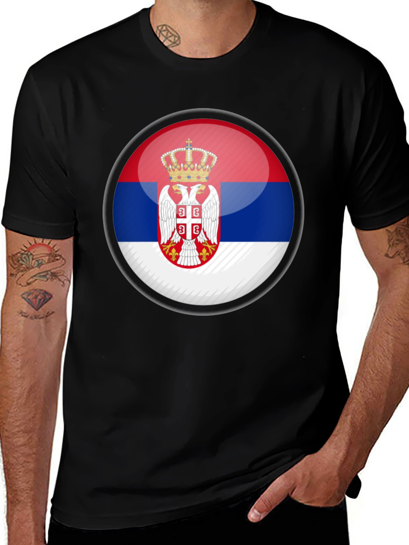 Serbia Flag Emblem Black T-Shirt