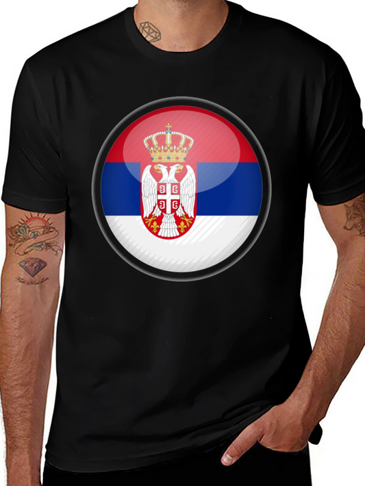 Serbia Flag Emblem Black T-Shirt