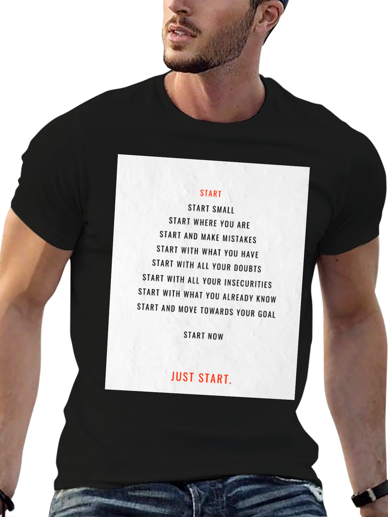 Motivational Start Graphic T-Shirt - Black
