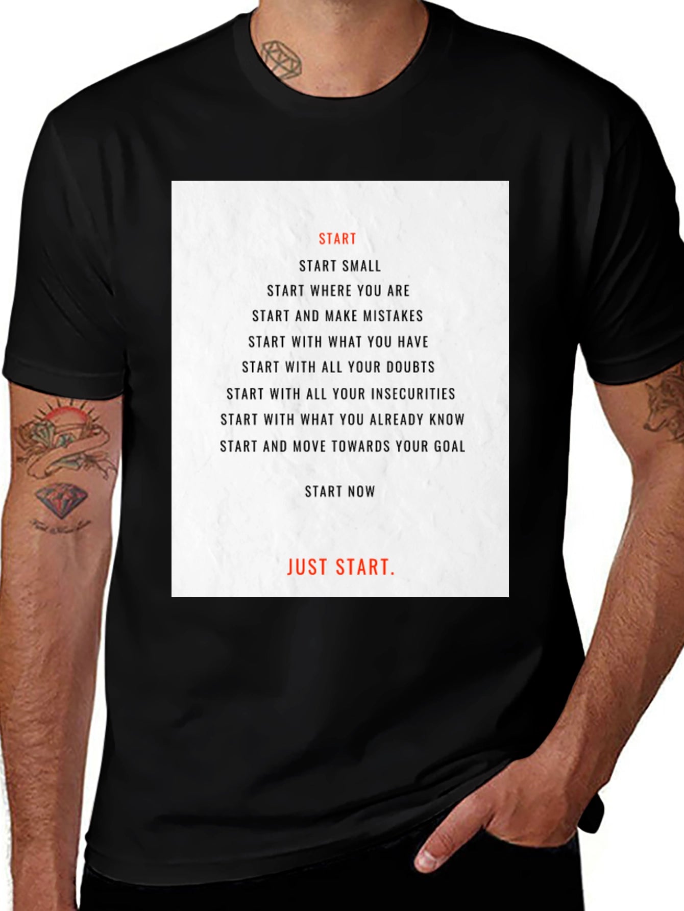 Motivational Start Graphic T-Shirt - Black