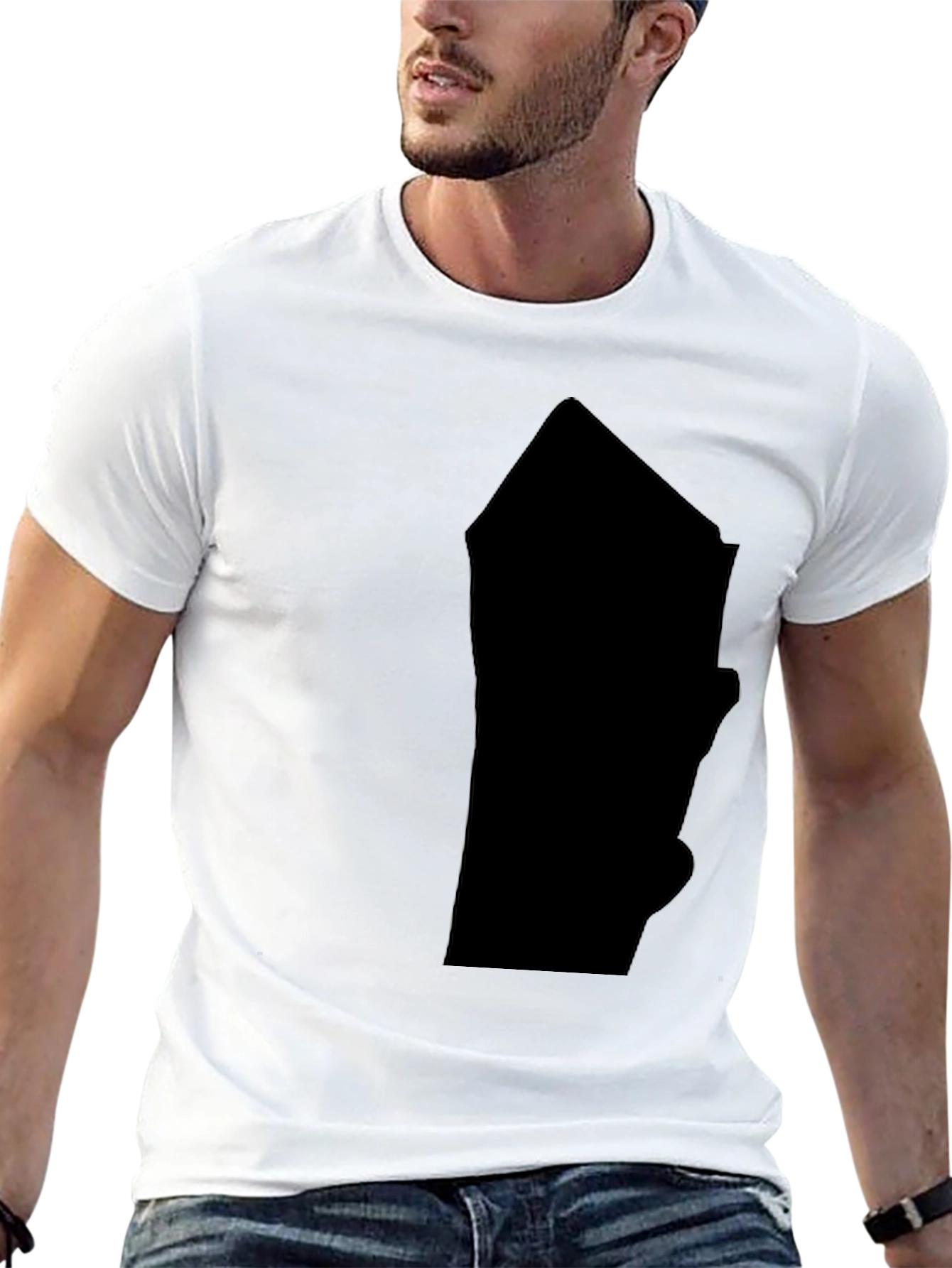 Mens Solid Black Graphic Print T-Shirt