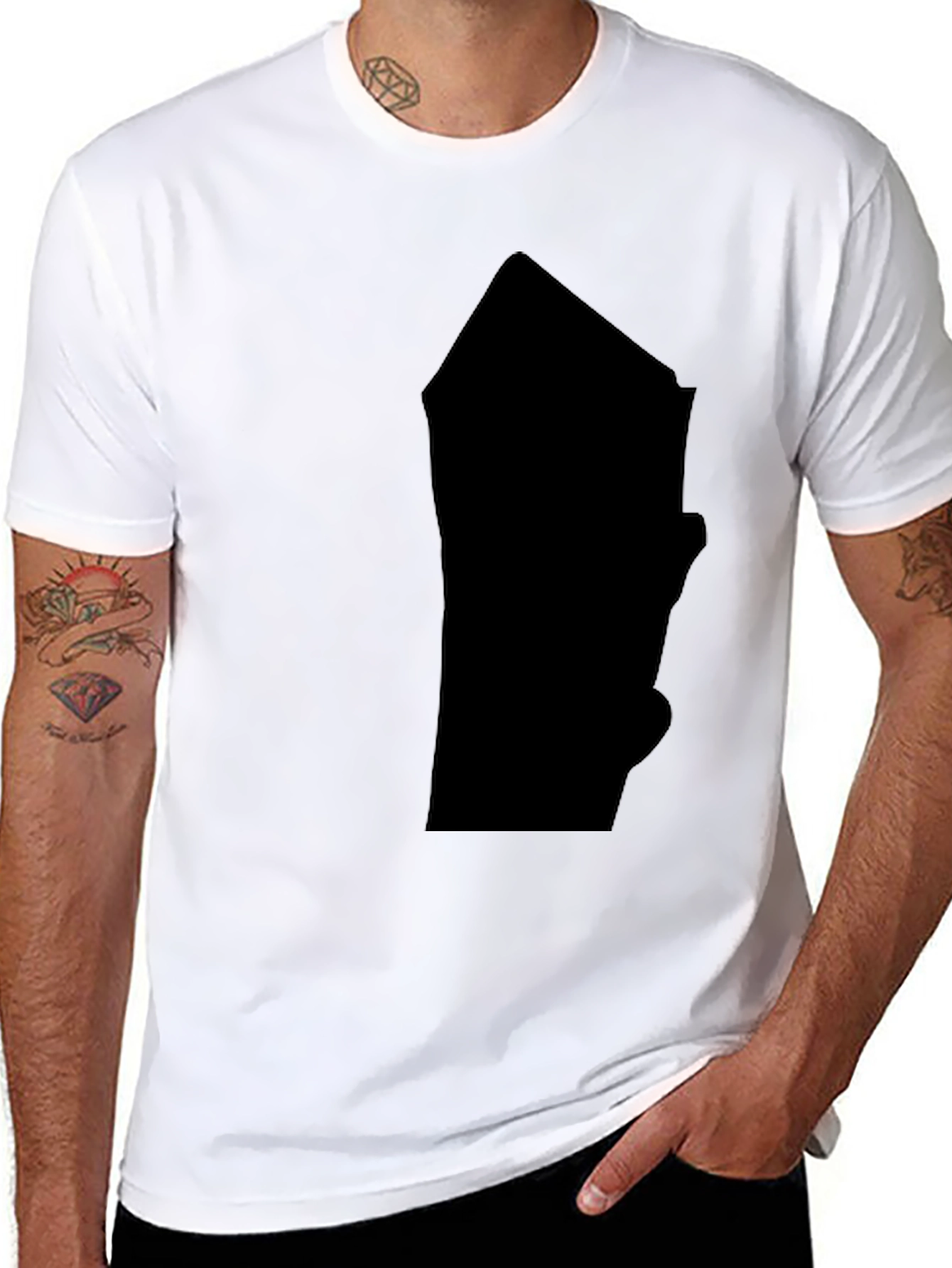 Mens Solid Black Graphic Print T-Shirt
