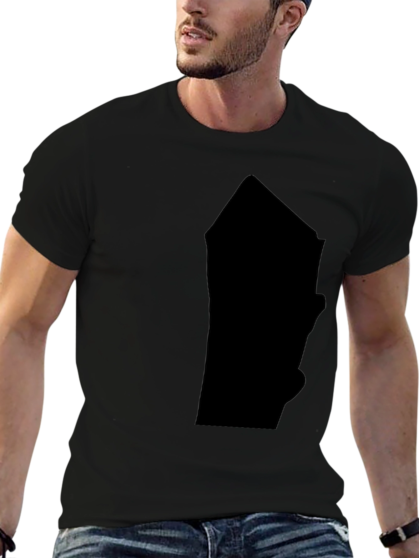 Mens Solid Black Graphic Print T-Shirt