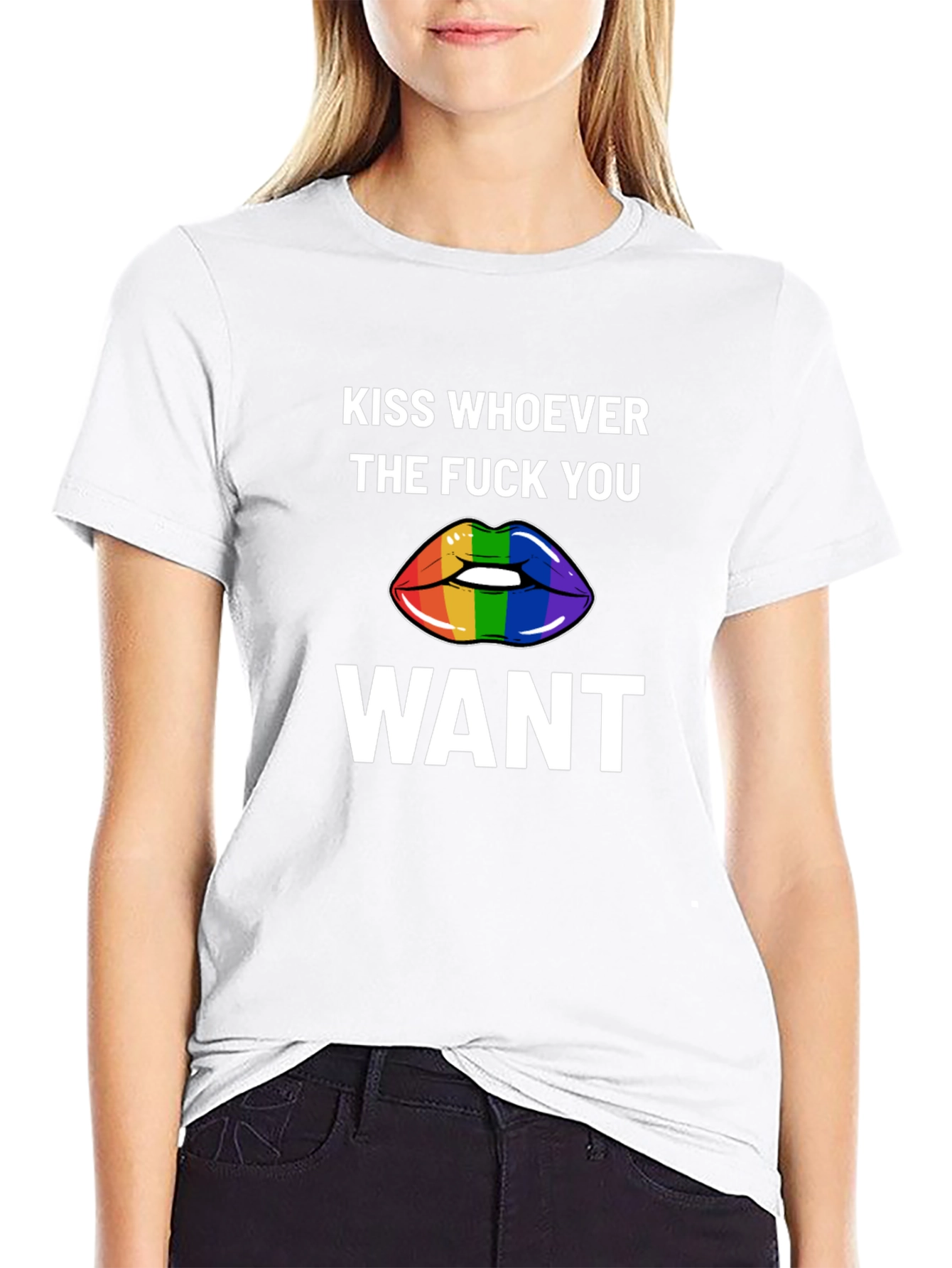 Kiss Whoever You Want Rainbow Lips Graphic Tee