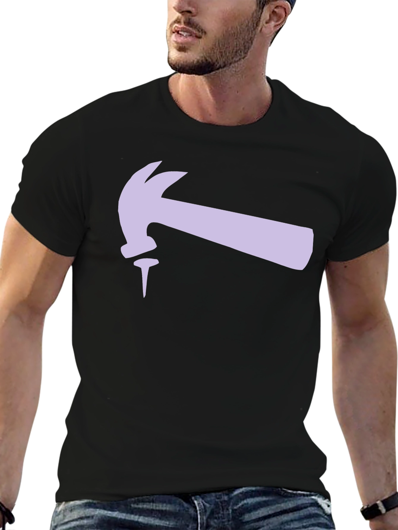 Hammer and Nail Graphic Tee - Black Cotton T-Shirt