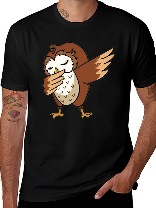 Dabbing Owl Graphic Tee - Trendy Black T-Shirt