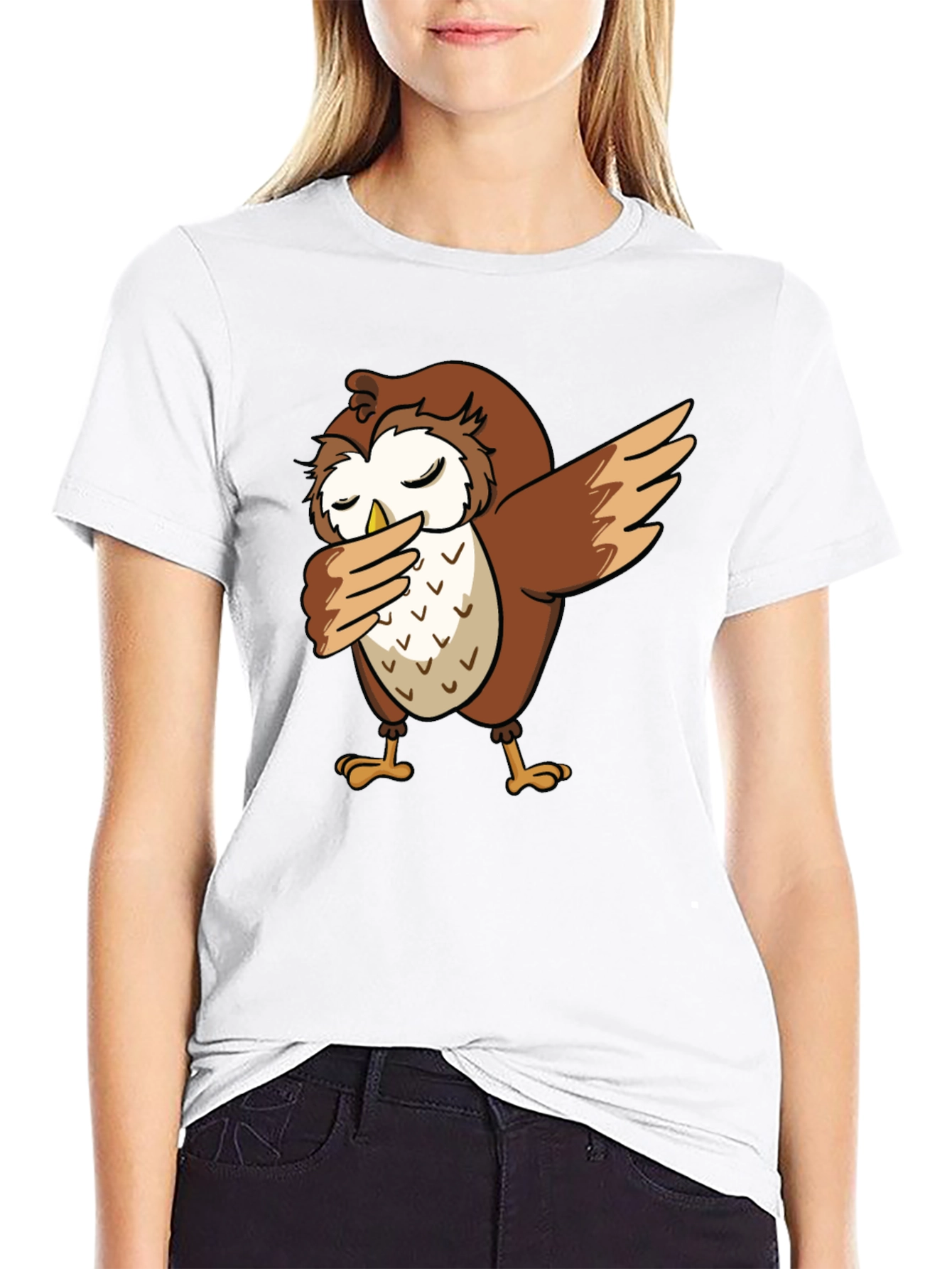 Dabbing Owl Graphic Tee - Trendy Black T-Shirt