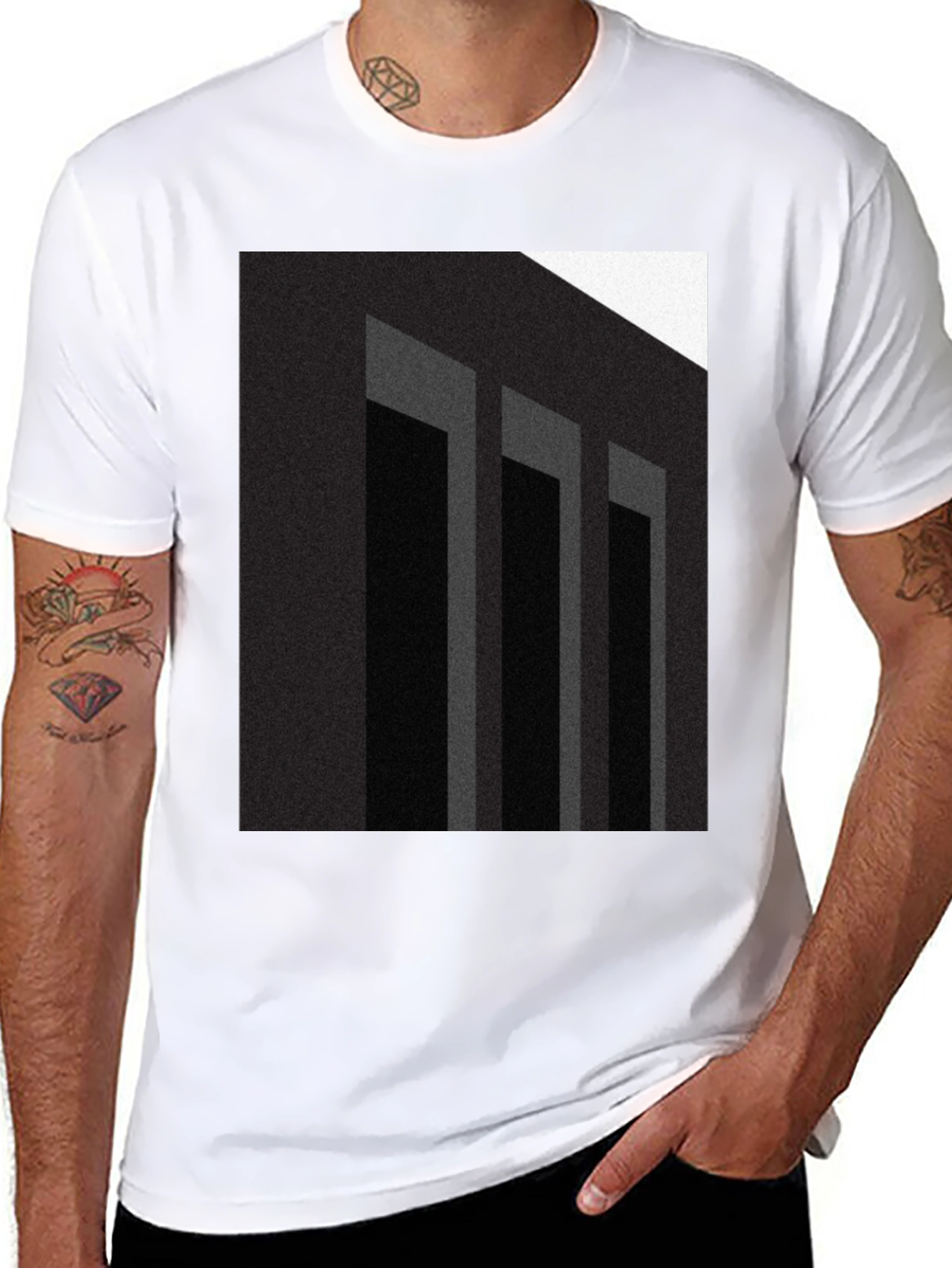Abstract Columns Graphic Black T-Shirt