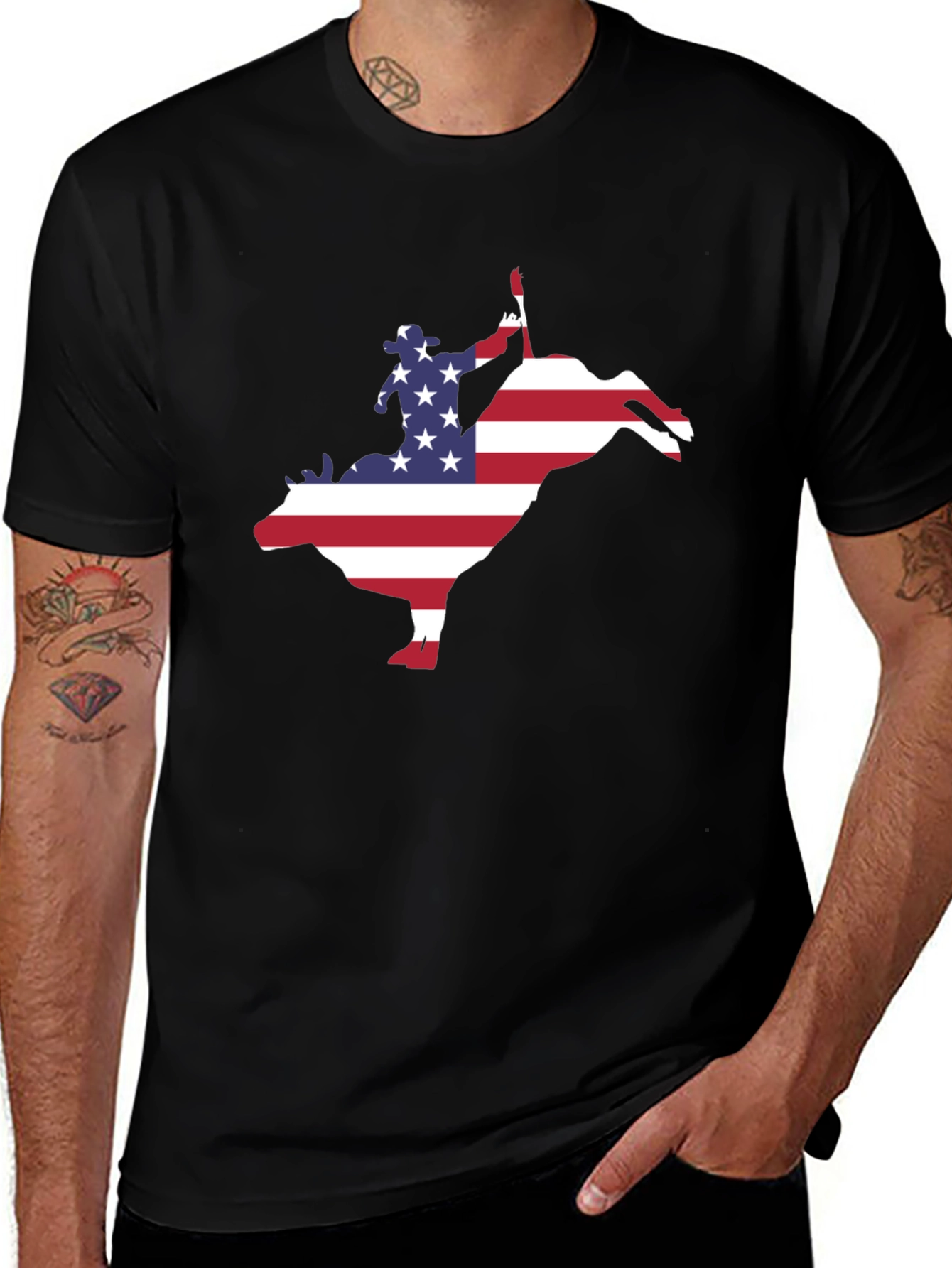 American Flag Bull Rider Graphic T-Shirt