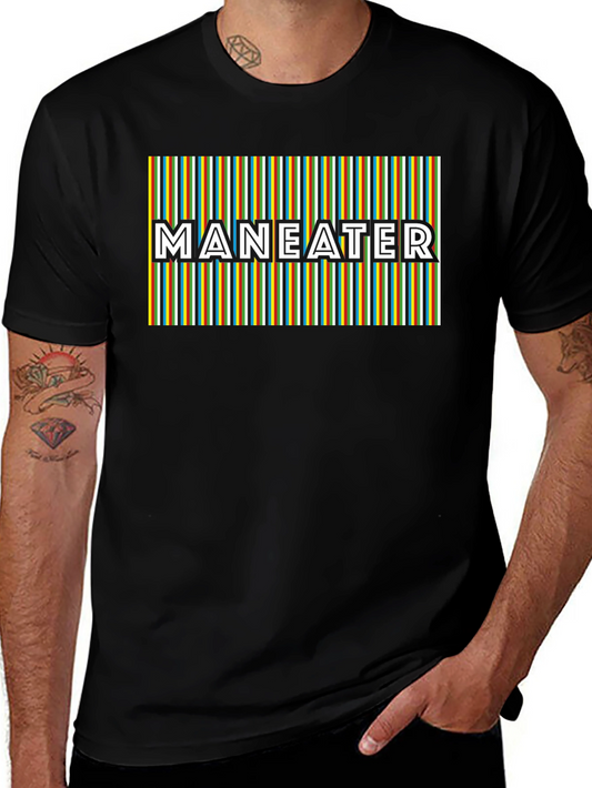 Maneater Striped Graphic Black T-Shirt