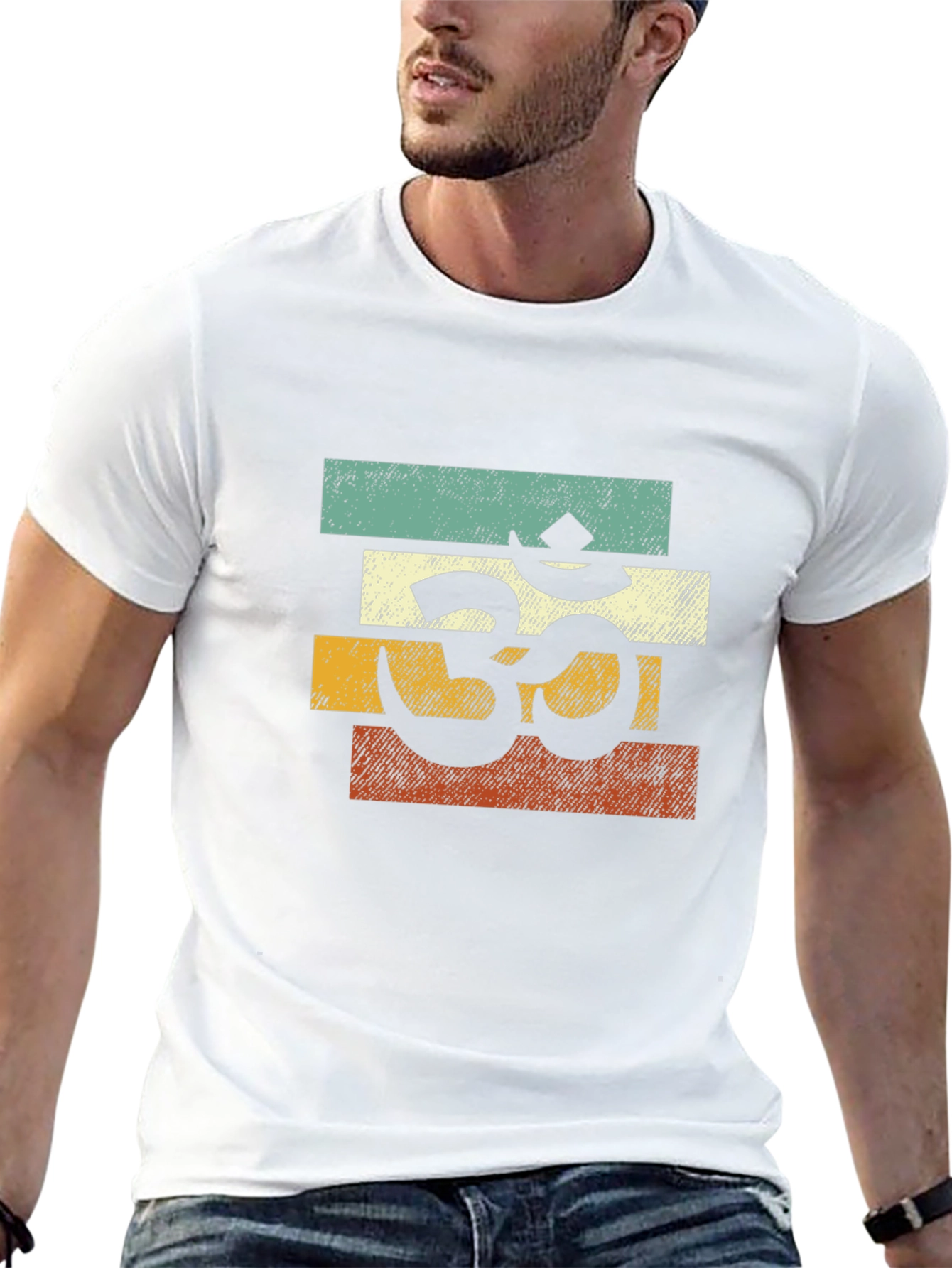 Om Symbol Retro Stripe T-Shirt - Spiritual Yoga Tee