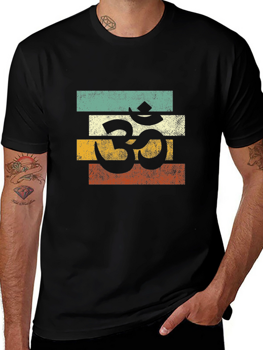 Om Symbol Retro Stripe T-Shirt - Spiritual Yoga Tee
