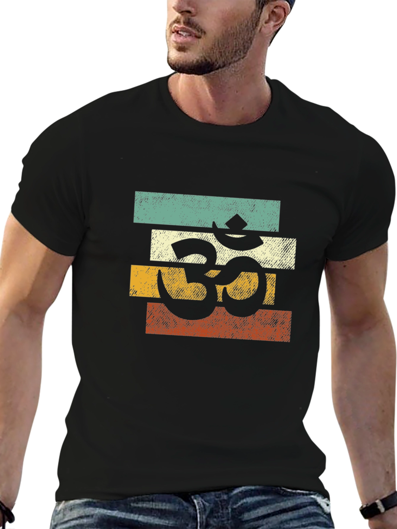 Om Symbol Retro Stripe T-Shirt - Spiritual Yoga Tee