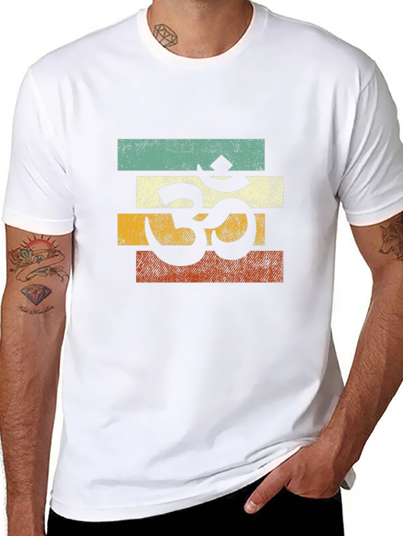 Om Symbol Retro Stripe T-Shirt - Spiritual Yoga Tee