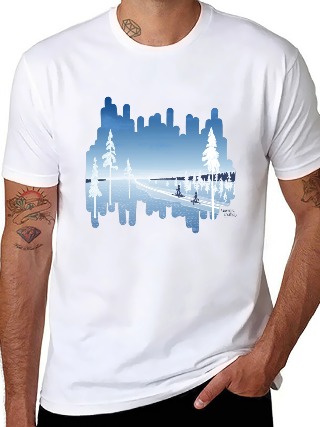 Winter Lake Scene Graphic Tee - Black T-Shirt