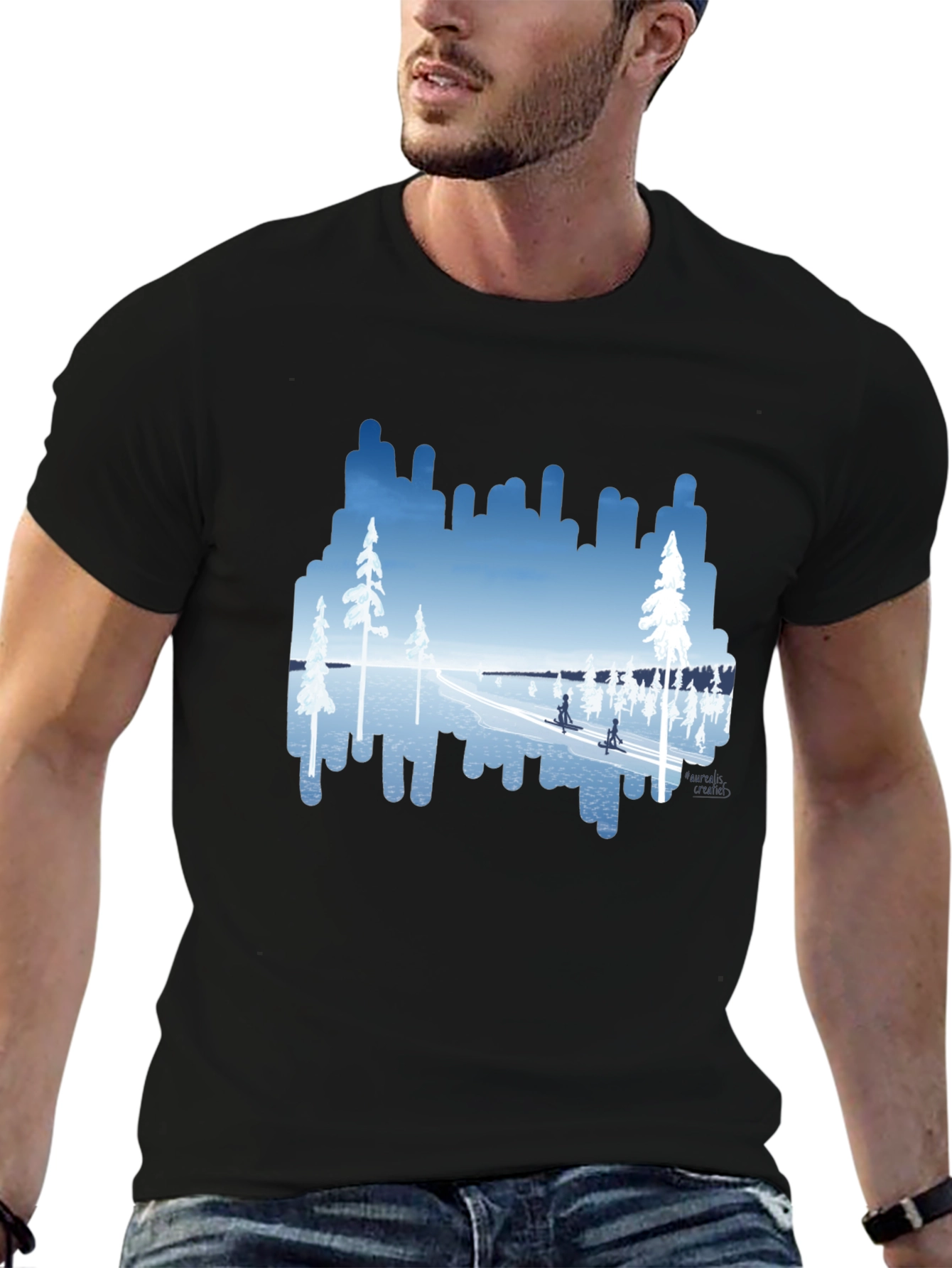 Winter Lake Scene Graphic Tee - Black T-Shirt