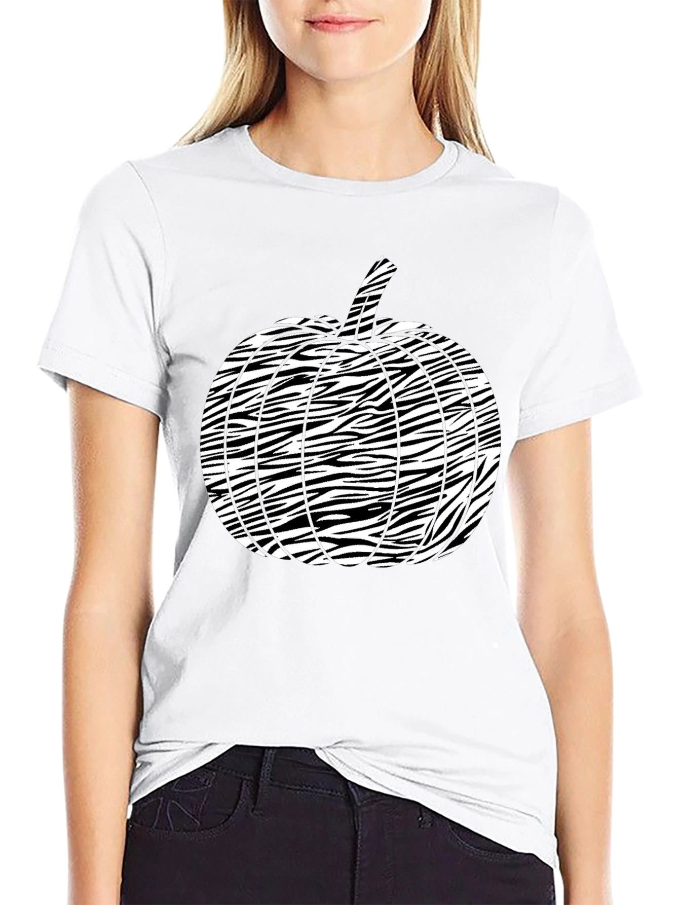 Striped Pumpkin Graphic Tee - Mens Black T-Shirt