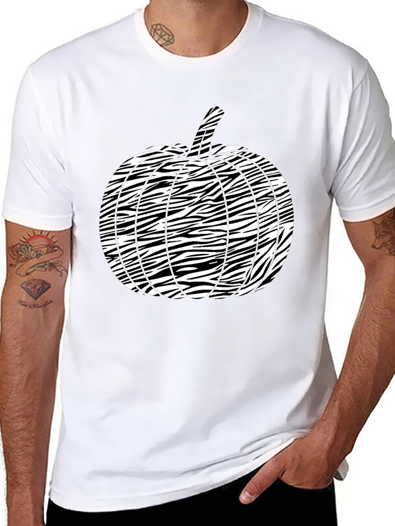 Striped Pumpkin Graphic Tee - Mens Black T-Shirt