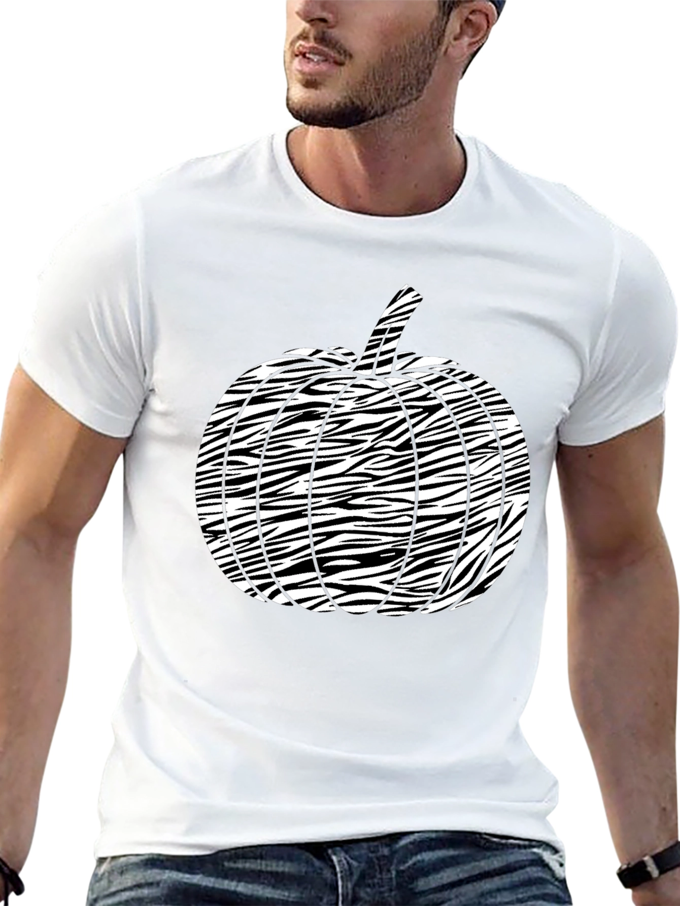 Striped Pumpkin Graphic Tee - Mens Black T-Shirt
