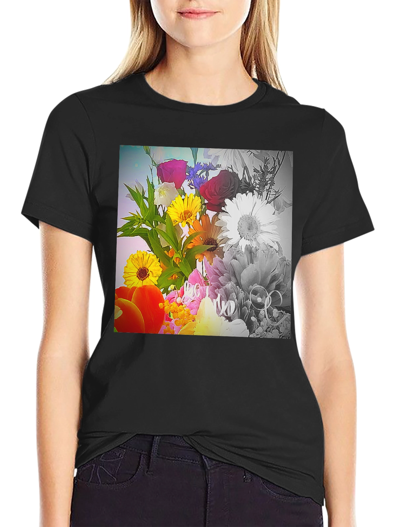 Floral Bouquet Graphic T-Shirt - Vivid Print Tee