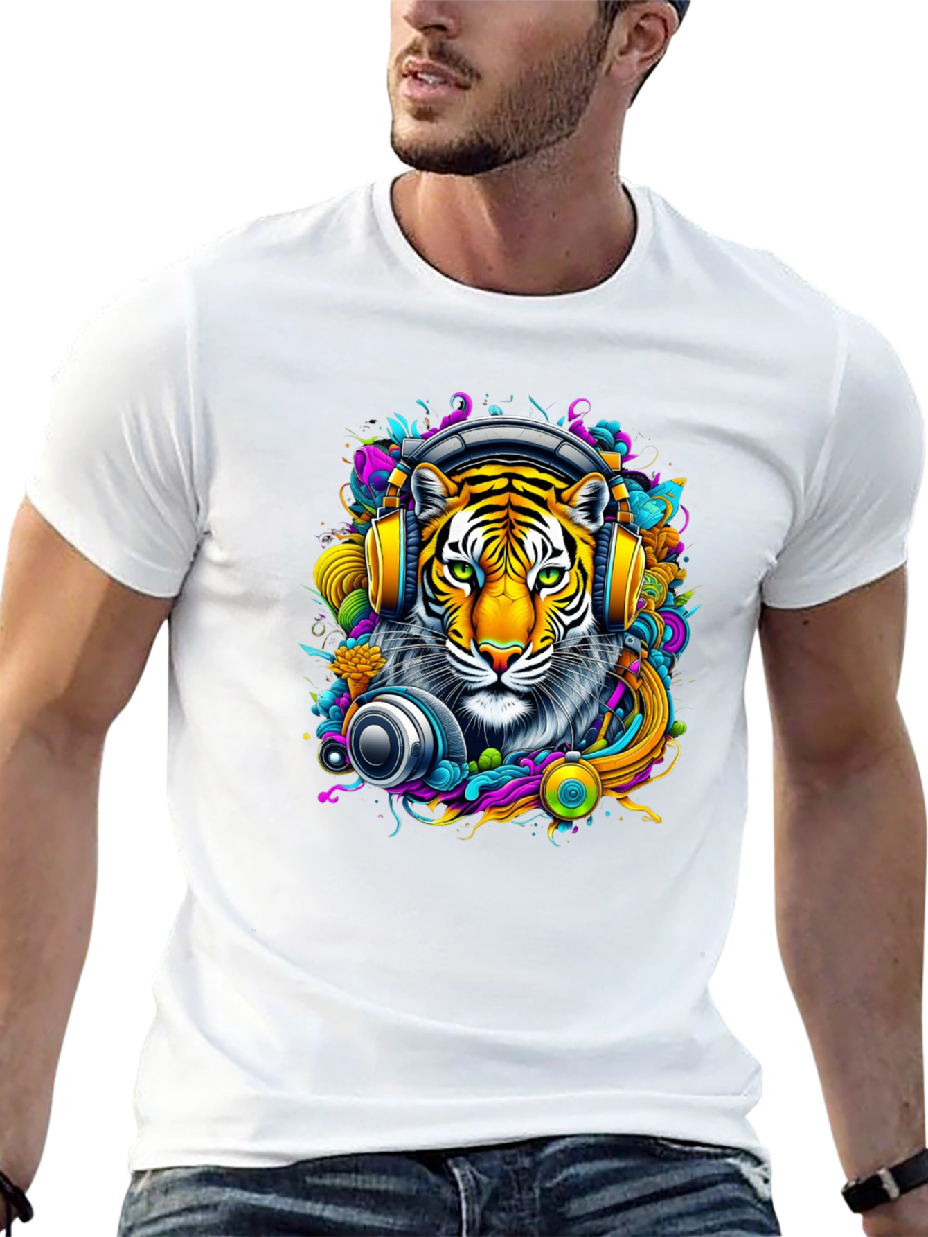 Tiger DJ Graphic Tee - Vivid Art T-Shirt
