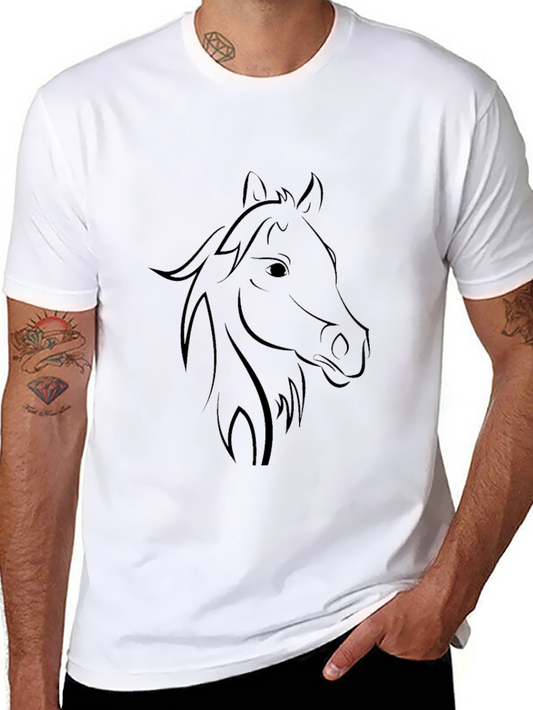 Black Horse Head Graphic Tee - Stylish Mens T-Shirt
