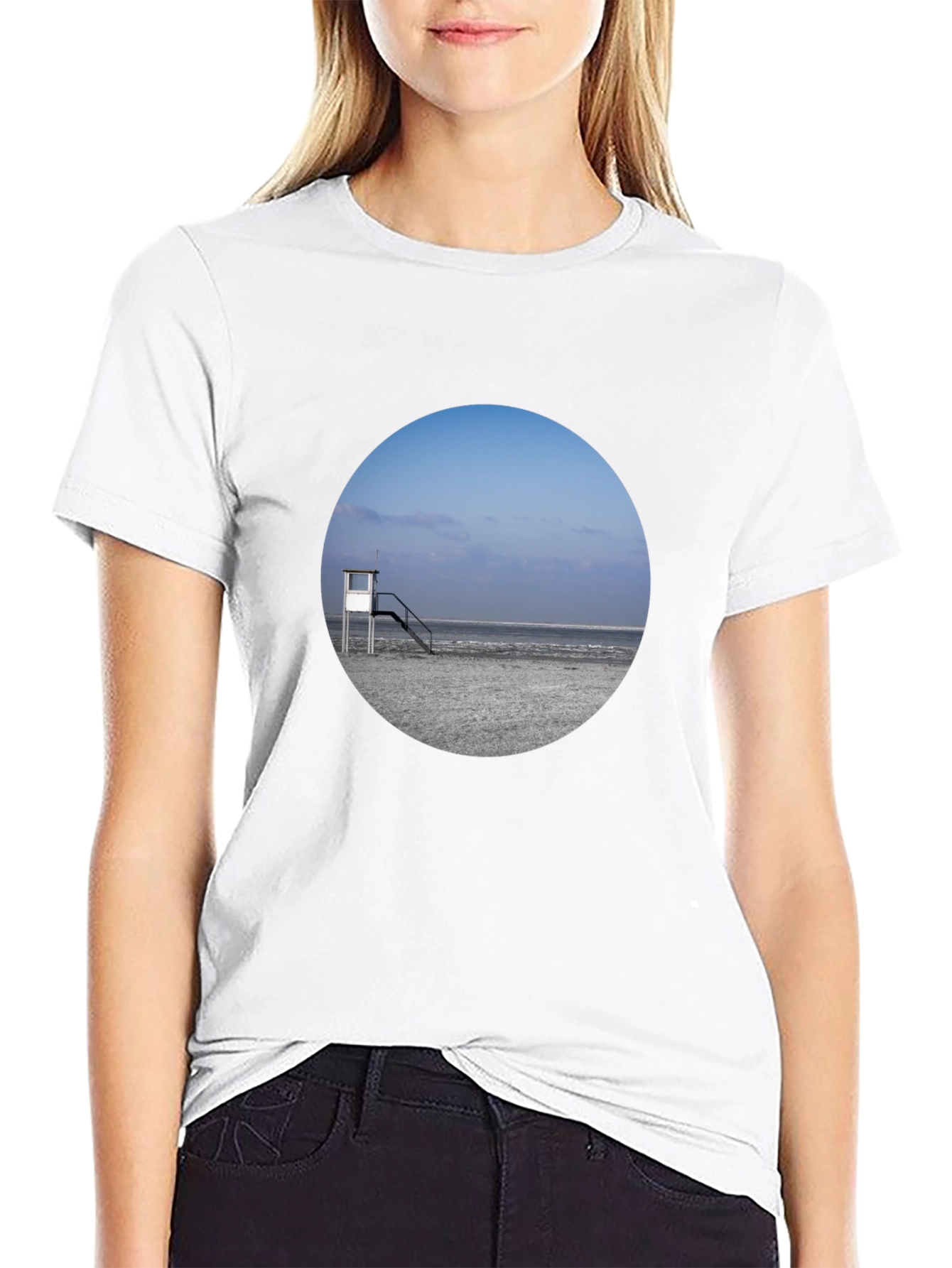 Beach View Graphic Tee - Black Cotton T-Shirt