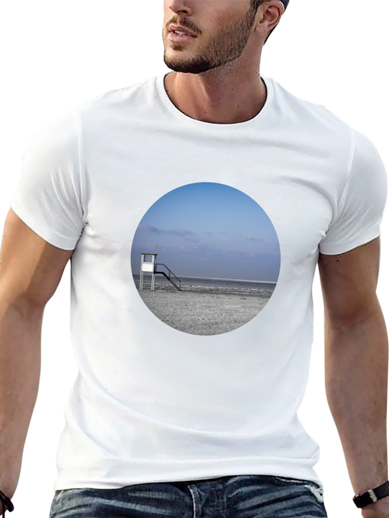 Beach View Graphic Tee - Black Cotton T-Shirt