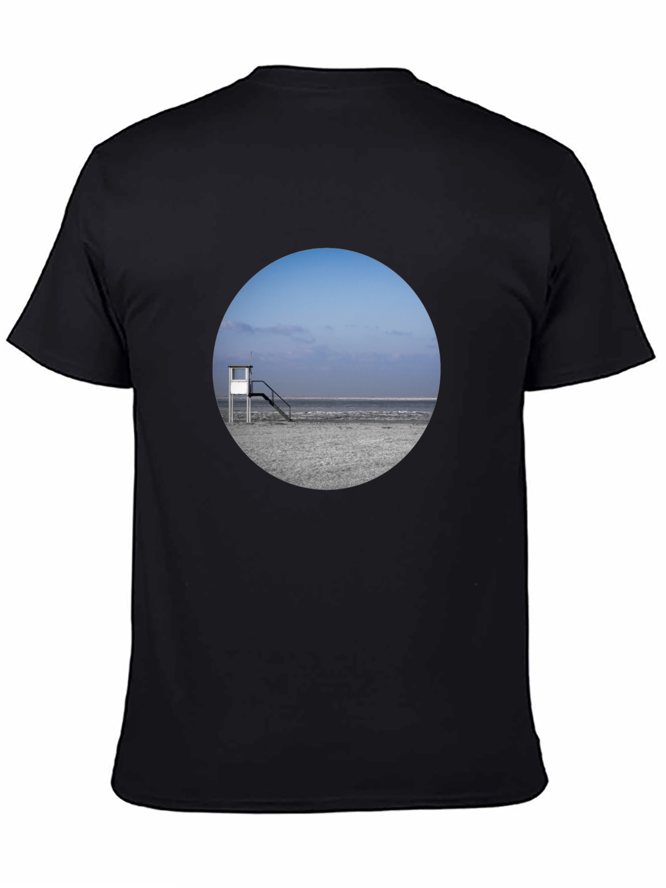 Beach View Graphic Tee - Black Cotton T-Shirt