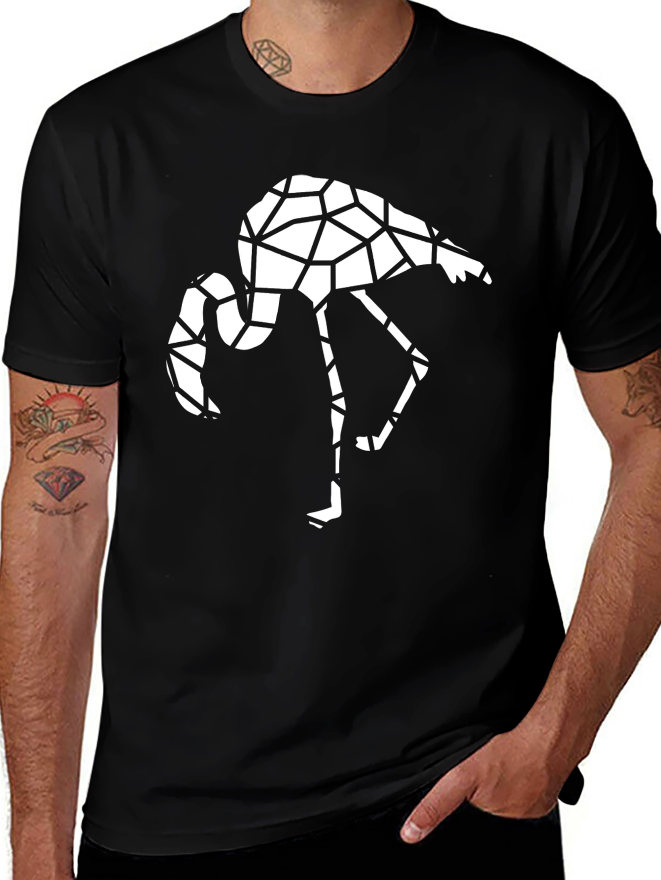 Geometric Flamingo Black T-Shirt