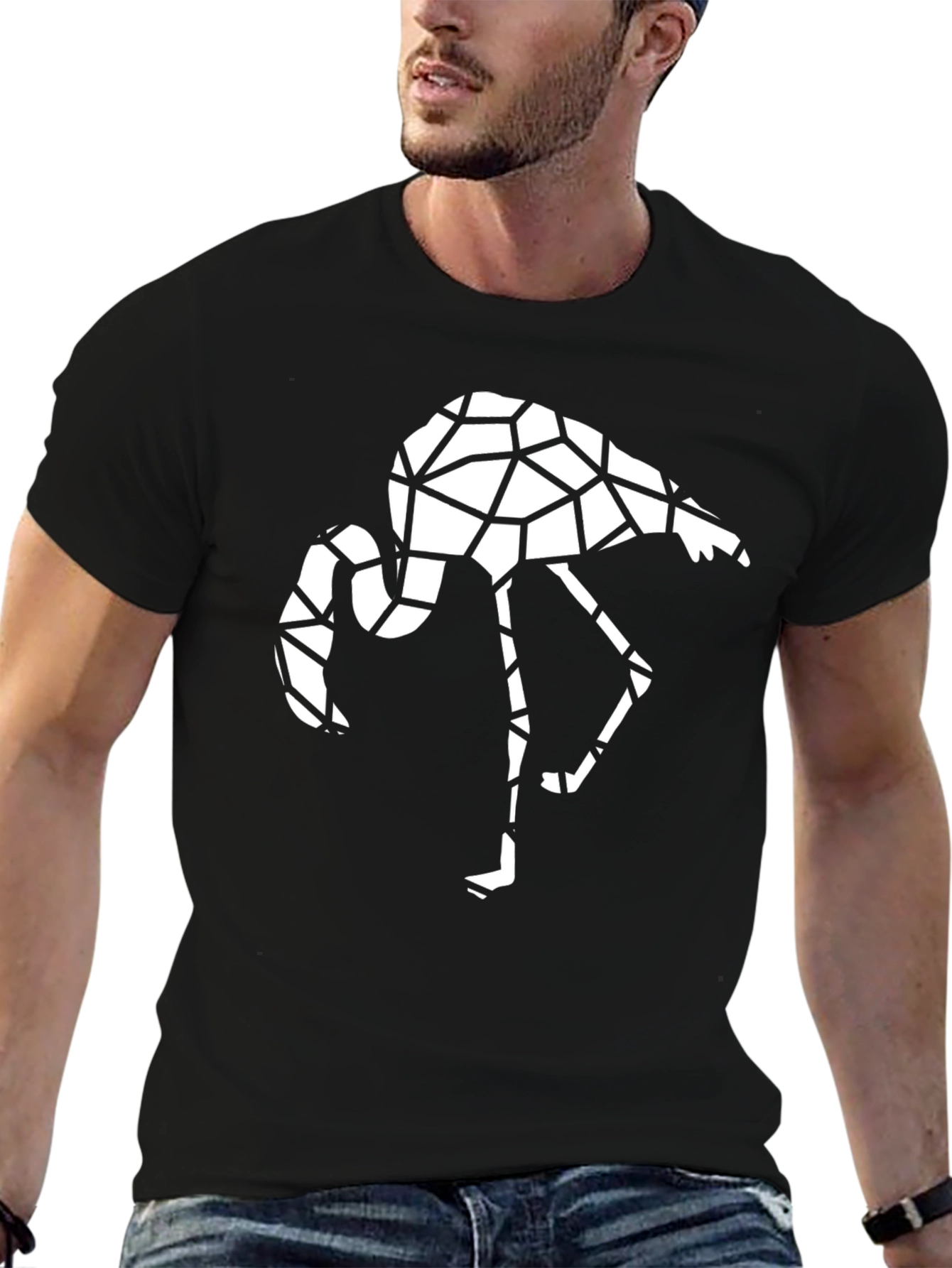 Geometric Flamingo Black T-Shirt