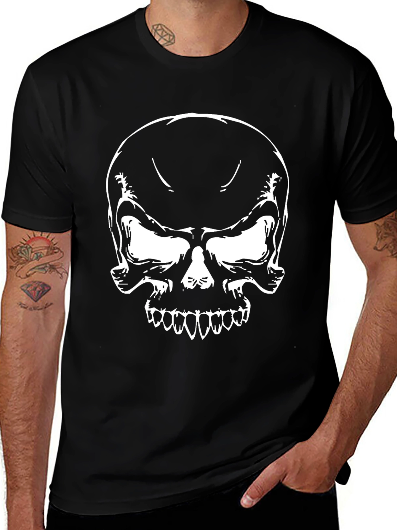 Mens Black Skull Graphic T-Shirt