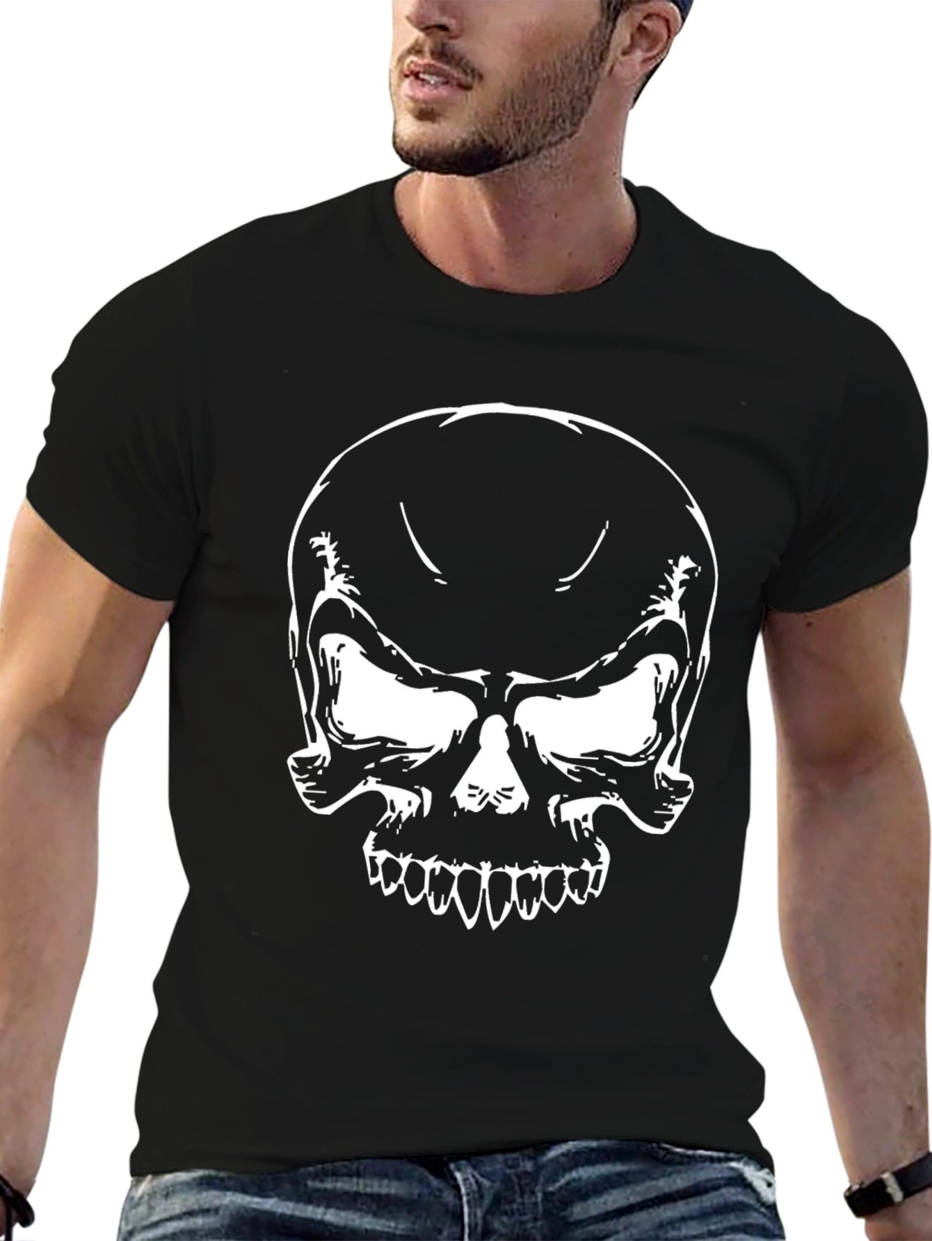 Mens Black Skull Graphic T-Shirt