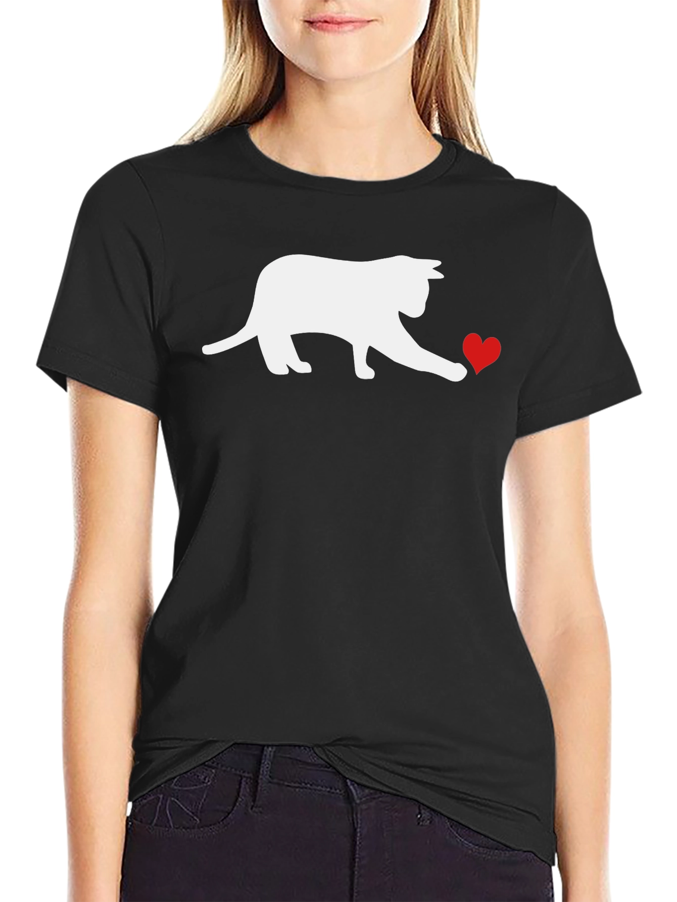 Cat & Heart Graphic Tee - Black