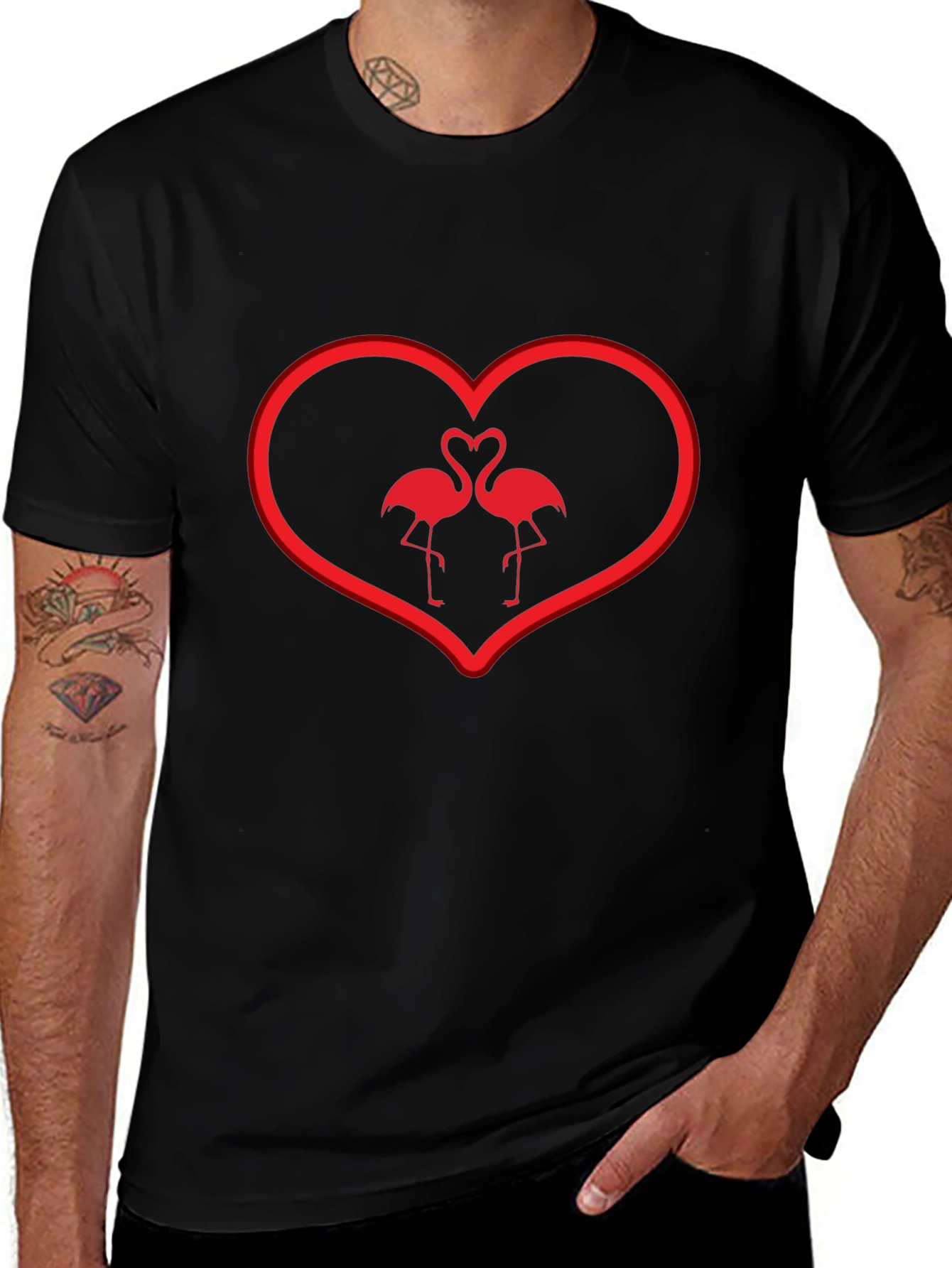 Flamingo Love T-Shirt - Heart Valentines Day Tee