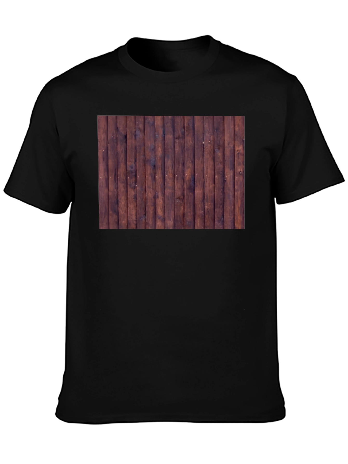 Mens Black T-Shirt with Wood Plank Print