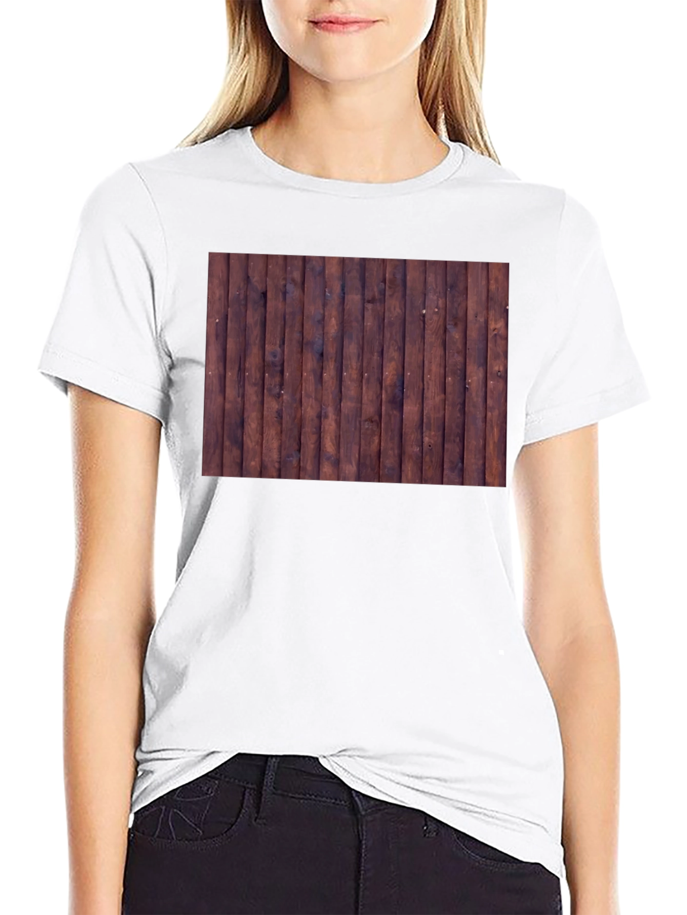 Mens Black T-Shirt with Wood Plank Print