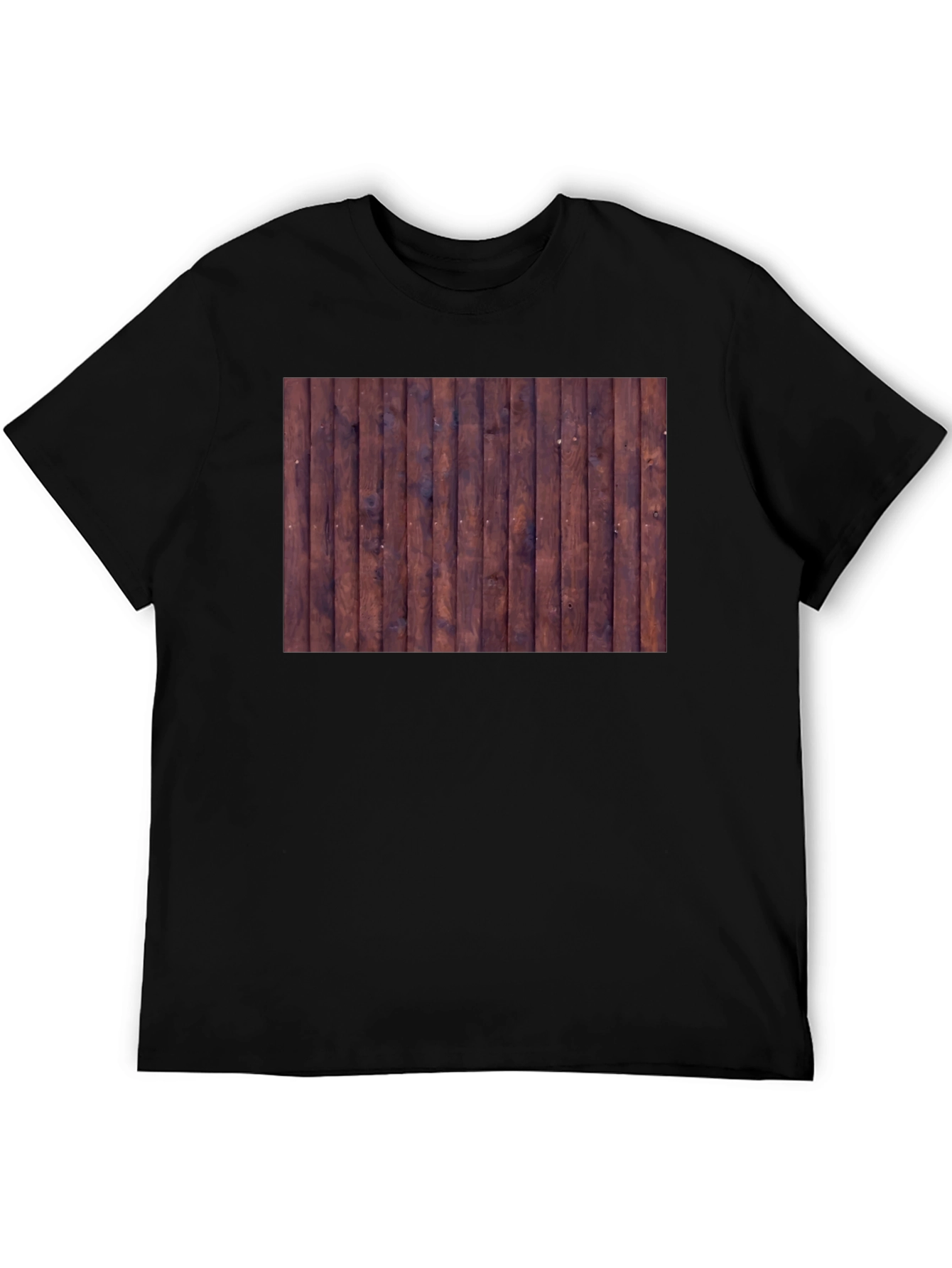 Mens Black T-Shirt with Wood Plank Print