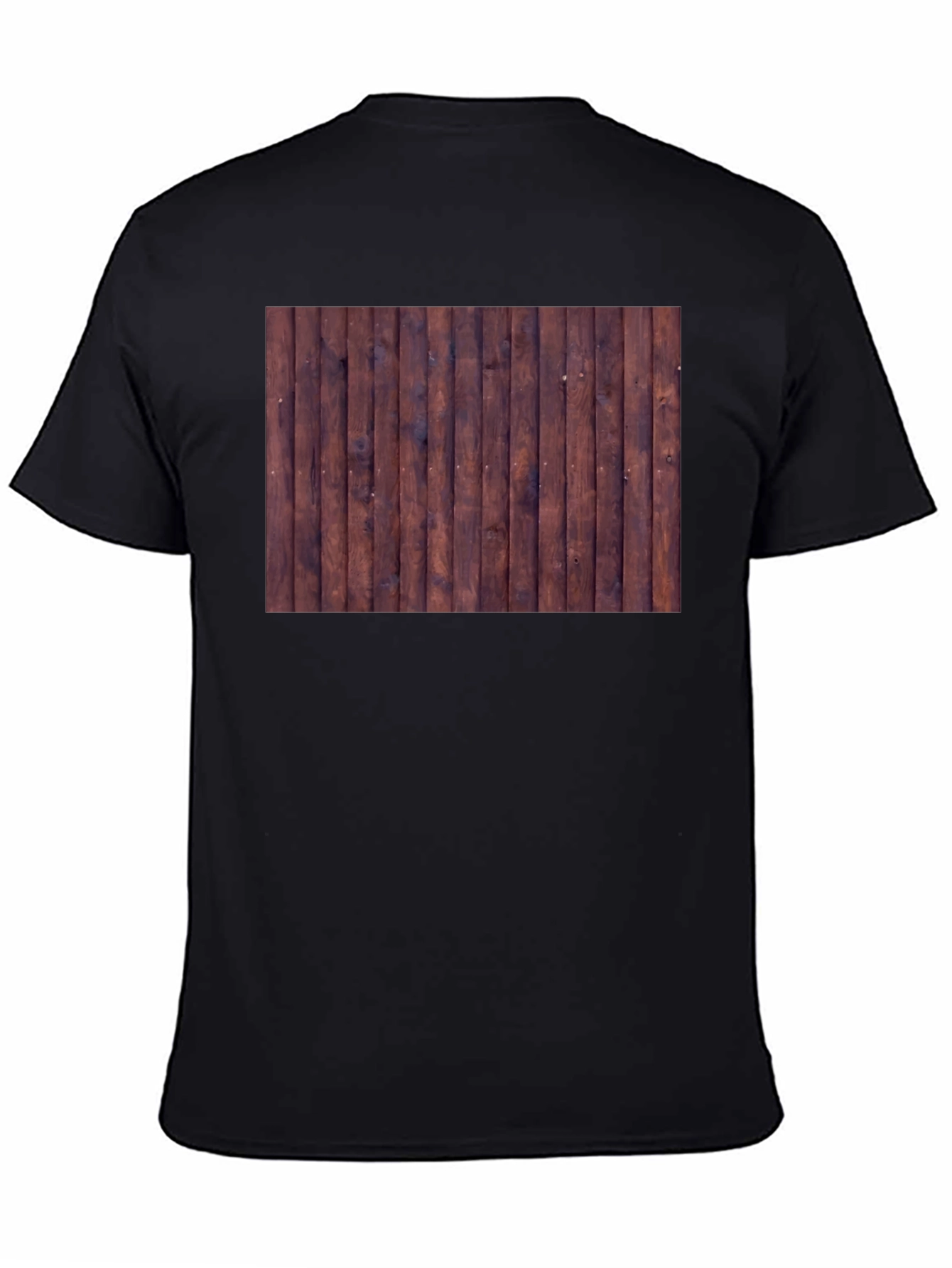 Mens Black T-Shirt with Wood Plank Print
