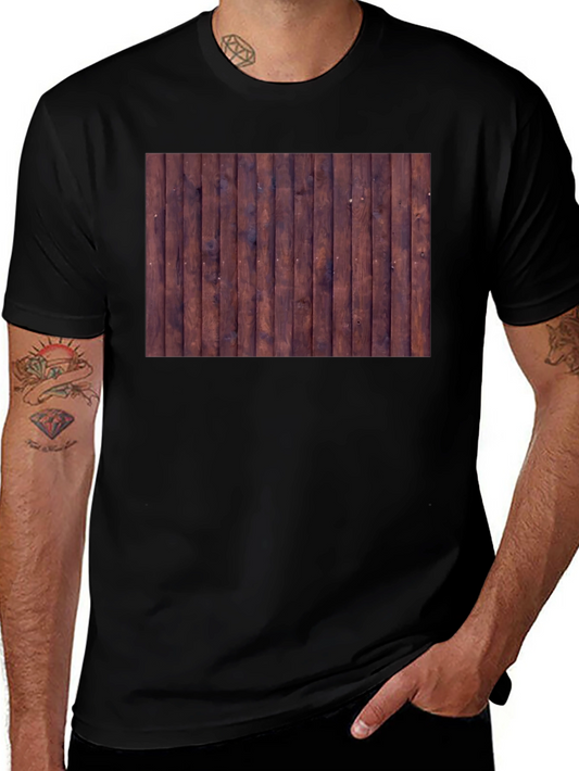 Mens Black T-Shirt with Wood Plank Print