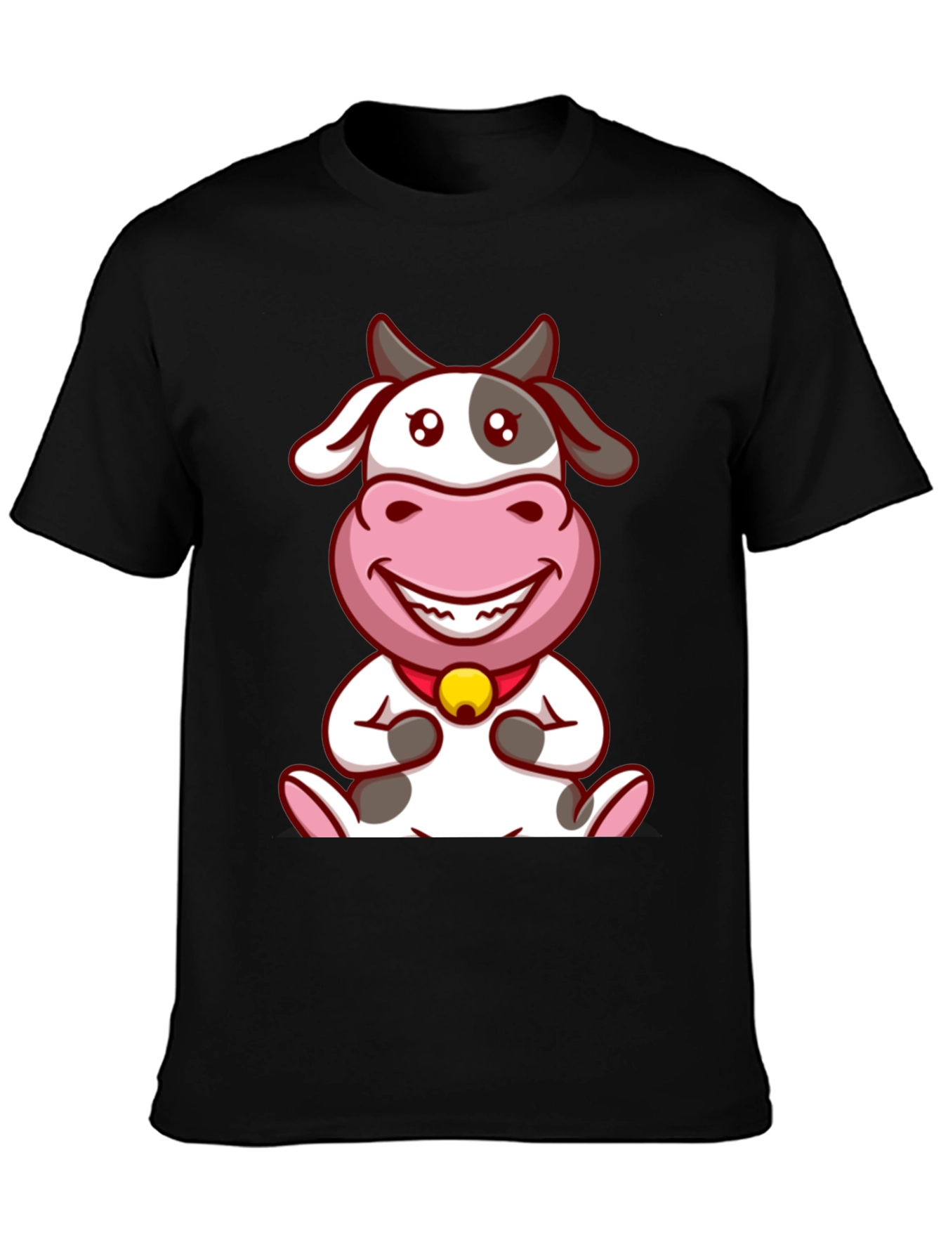 Cute Cow Cartoon Black T-Shirt
