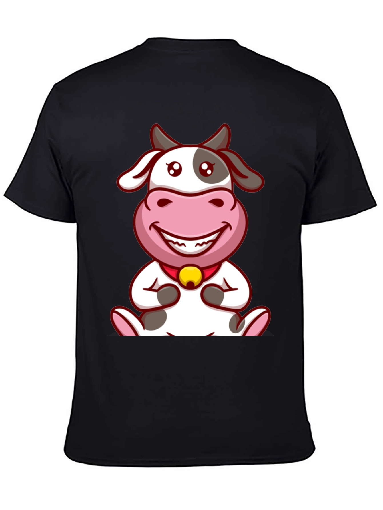 Cute Cow Cartoon Black T-Shirt