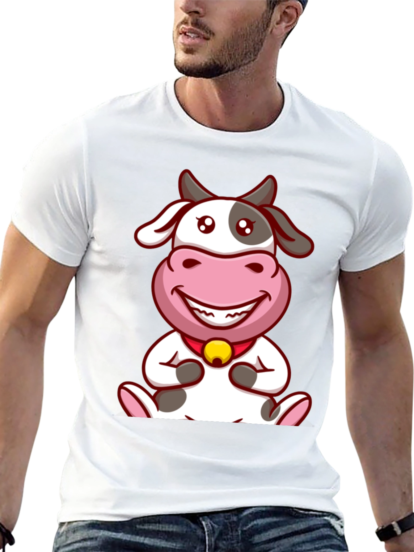 Cute Cow Cartoon Black T-Shirt