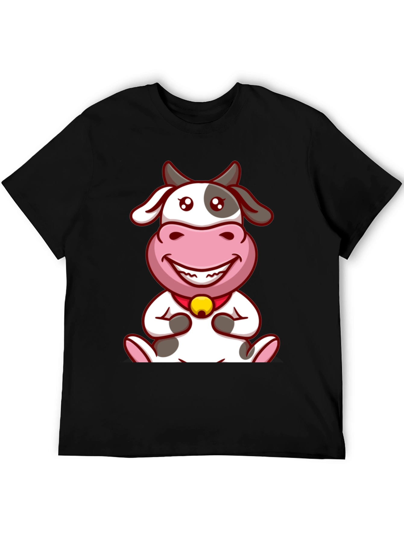 Cute Cow Cartoon Black T-Shirt