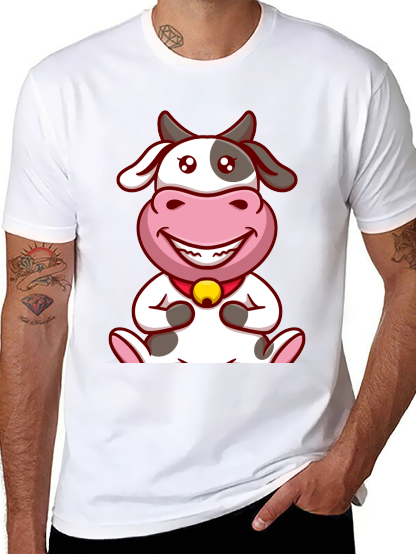 Cute Cow Cartoon Black T-Shirt