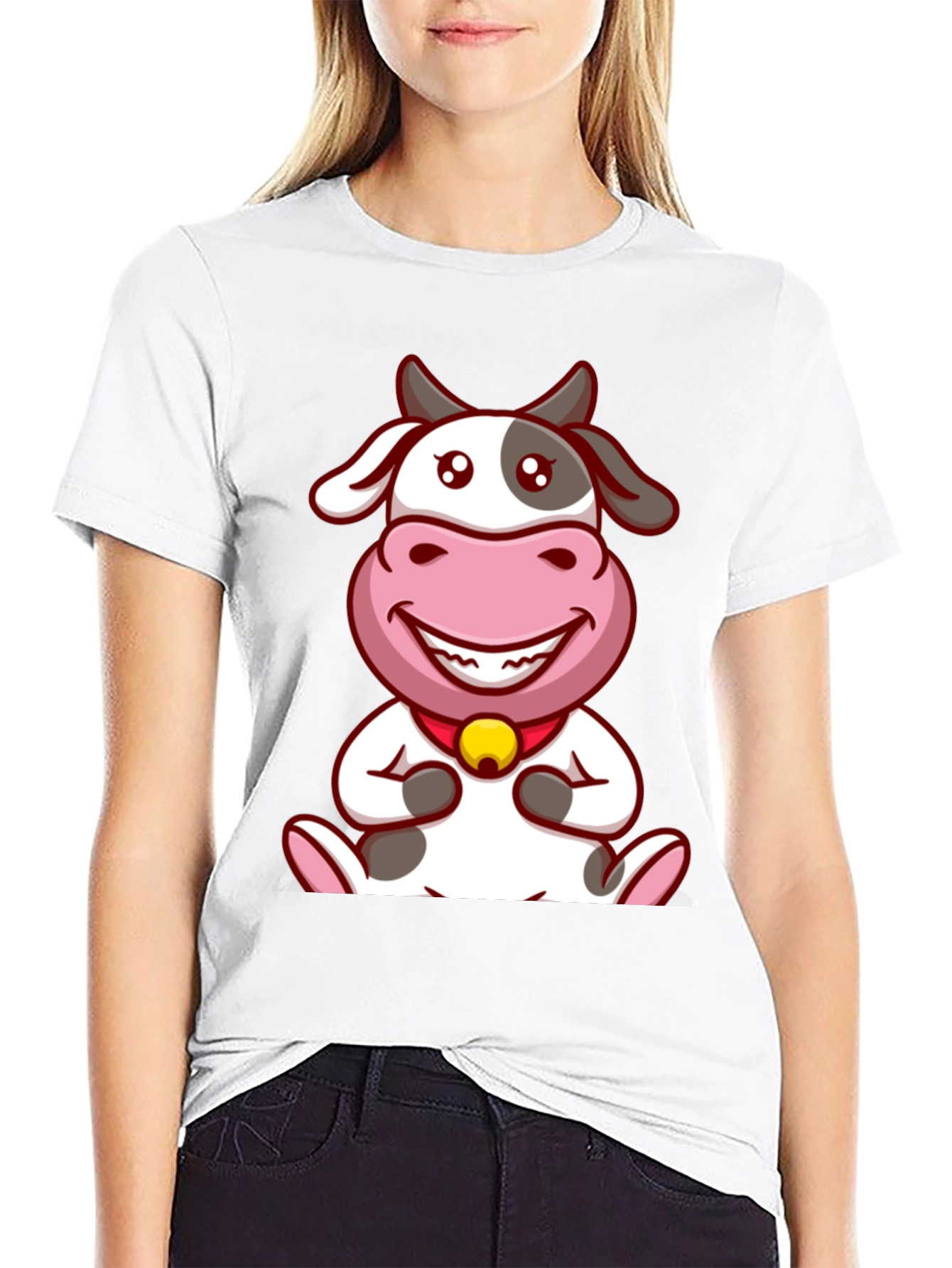 Cute Cow Cartoon Black T-Shirt